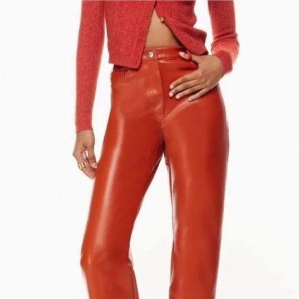 Aritzia Wilfred Melina Pants Orange Vegan Leather Size 6 P34